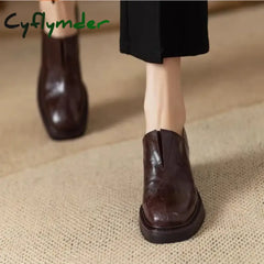Cyflymder New Women’s Pumps Chunky Heels Shoes Ladies’ Thick Bottom Shoes Luxury Loafers Platform Shoes Square Head