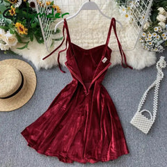 Cyflymder NEW YEAR DRESS TO IMPRESS Chic Fashion Sexy Straps Mini Dress Women High Waist Y2K Christmas Red Party Dress