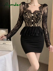 Cyflymder NEW YEAR DRESS TO IMPRESS Dresses Women Elegant Square Collar Lace Patchwork Long Sleeve Slim Sexy Dress