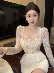 Cyflymder NEW YEAR DRESS TO IMPRESS Dresses Women Elegant Square Collar Lace Patchwork Long Sleeve Slim Sexy Dress