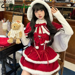 Cyflymder NEW YEAR DRESS TO IMPRESS Japanese Kawaii Lolita Dress Sets Women Hooded Shawl Short Jackets Bow Mini Skirt