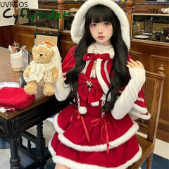 Cyflymder NEW YEAR DRESS TO IMPRESS Japanese Kawaii Lolita Dress Sets Women Hooded Shawl Short Jackets Bow Mini Skirt