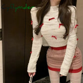 Cyflymder NEW YEAR DRESS TO IMPRESS Japanese Kawaii Lolita Style Knitted Two Piece Set Women Sweet Party Elegant Skirt