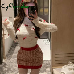 Cyflymder NEW YEAR DRESS TO IMPRESS Japanese Kawaii Lolita Style Knitted Two Piece Set Women Sweet Party Elegant Skirt