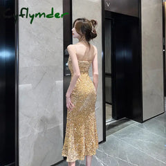 Cyflymder NEW YEAR DRESS TO IMPRESS Sexy Sequins Midi Dresses for Women French Style Velvet Sleeveless Backless Slim