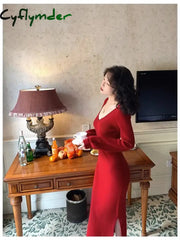 Cyflymder NEW YEAR DRESS TO IMPRESS Vestidos Para Mujer Winter Sundress Long Dresses For Women Vintage Dress De Mujer