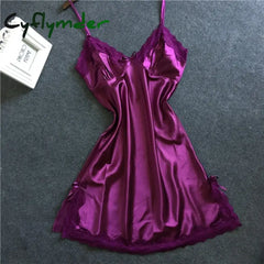 Cyflymder Nightgown Women Gown Sleepdress Sexy Lace Nighty Robe Spaghetti Strap Sleepwear Summer