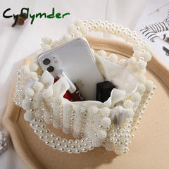 Cyflymder Noble Crystal Beaded Evening Bag Wedding Clutch with Pearl Chain New handmade Pearl chain shoulder bag