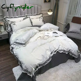 Nordic Lace Border Solid Color Bedding Set Bowknot Girl Duvet Cover With Pillowcase Sheet Luxury Comfort Fluffy Queen Full Size