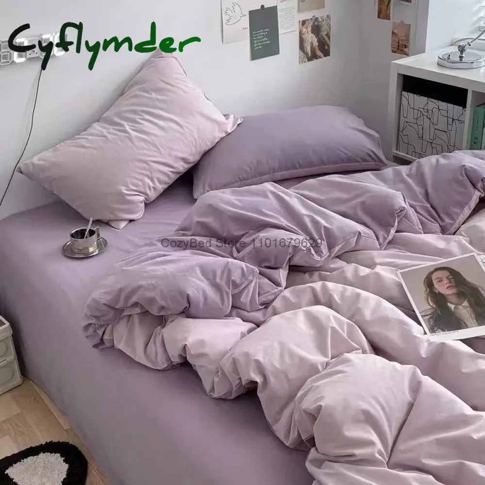 Nordic Princess Purple Bedding Set Girls Boys Single Double Size Flat Sheet Duvet Cover Pillowcase Bed Linens Home Textile