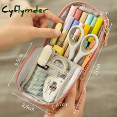Cyflymder Normcore Pen Bag Pencil Case Two Layer Foldable Stand Fabric Phone Holder Storage Pouch