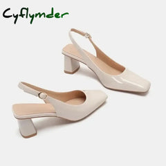 Cyflymder Nude Sandals Lady Patent Leather Thick Heel Baotou Spring and Summer New Small Square Head Rhinestone French