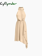 Cyflymder - Oblique Hem Tied Halter Short Dress Apricot / S Dresses