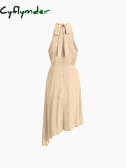 Cyflymder - Oblique Hem Tied Halter Short Dress Dresses