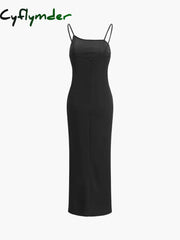 Cyflymder - Oblique Strap Slit Long Dress Dresses