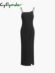 Cyflymder - Oblique Strap Slit Long Dress Dresses
