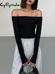 Cyflymder - Off Shoulder Crop Long Sleeve Shirt T-Shirts