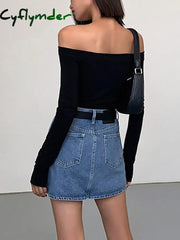 Cyflymder - Off Shoulder Crop Long Sleeve Shirt T-Shirts