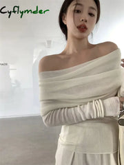 Cyflymder Off-The-Shoulder French One-Shoulder Sweater Women’s New Design Autumn Winter Knitt