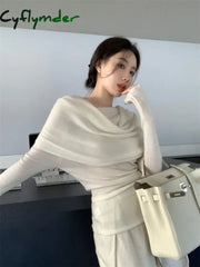 Cyflymder Off-The-Shoulder French One-Shoulder Sweater Women’s New Design Autumn Winter Knitt