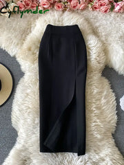 Cyflymder Office Lady Red/Black Pencil Skirt Women Elegant High Waist Split Faldas Female Casual Slim Bodycon Saias OL