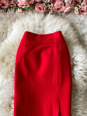Cyflymder Office Lady Red/Black Pencil Skirt Women Elegant High Waist Split Faldas Female Casual Slim Bodycon Saias OL