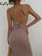 Cyflymder - Open Back Twist Midi Dress Dresses