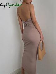 Cyflymder - Open Back Twist Midi Dress Light Brown / Xs Dresses