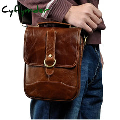Cyflymder Original Leather Male Design Casual Shoulder Messenger Bag Cowhide Fashion 8’’ Tote