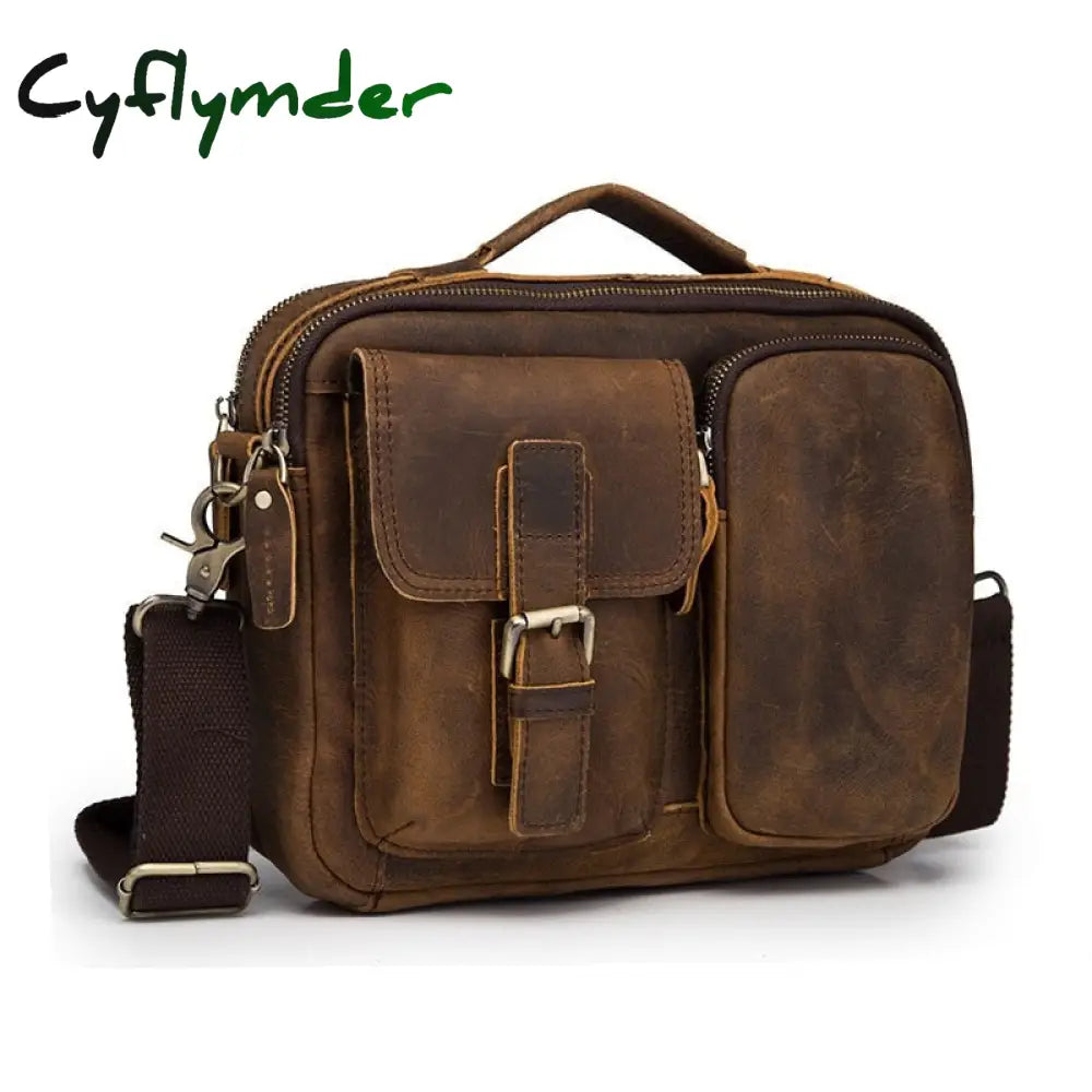 Cyflymder Original Leather Male Fashion Casual Design Satchel Crossbody Shoulder Messenger Bag Tote