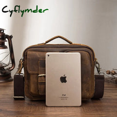 Cyflymder Original Leather Male Fashion Casual Design Satchel Crossbody Shoulder Messenger Bag Tote