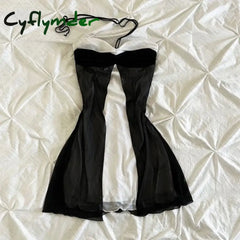 Cyflymder outfit ideas Gothic Aesthetic Women’s Harajuku 2000s Dress Casual Slim Chic Solid Color Halter Neck Dresses