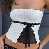 Cyflymder outfit ideas Hotsweet Bow Crop Tops Chic Lace Patchwork Strapless Vests Y2K Streetwear Aesthetic Fashion