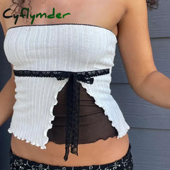 Cyflymder outfit ideas Hotsweet Bow Crop Tops Chic Lace Patchwork Strapless Vests Y2K Streetwear Aesthetic Fashion