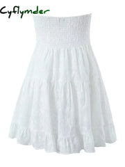 Cyflymder New Women White Strapless Lace Dress Sweet Ladies Sexy Mini Party Robe