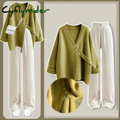 Cyflymder outfit inspo winter Autumn Oversize Cardigan Set Women New Loose Knitted Sweater Women Slim Versatile Casual