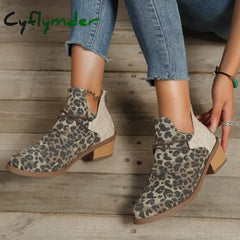Cyflymder outfit inspo winter New Design Leopard Print Women’s Boots Autumn Winter Pointed Toe Chelsea Boots Low Heel