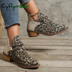 Cyflymder outfit inspo winter New Design Leopard Print Women’s Boots Autumn Winter Pointed Toe Chelsea Boots Low Heel