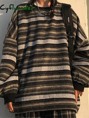 Cyflymder outfit inspo winter Striped Sweaters Women Oversize Pullovers Autumn Winter Knit Sweater Hip Hop Ulzzang BF