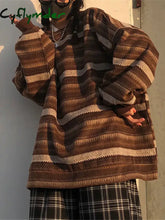 Cyflymder outfit inspo winter Striped Sweaters Women Oversize Pullovers Autumn Winter Knit Sweater Hip Hop Ulzzang BF