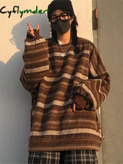 Cyflymder outfit inspo winter Striped Sweaters Women Oversize Pullovers Autumn Winter Knit Sweater Hip Hop Ulzzang BF