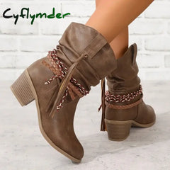 Cyflymder outfit inspo winter Women’s Shoes Slip-on Women’s Boots Fashion Pleated Daily Boots Women Hot Sale Round Toe