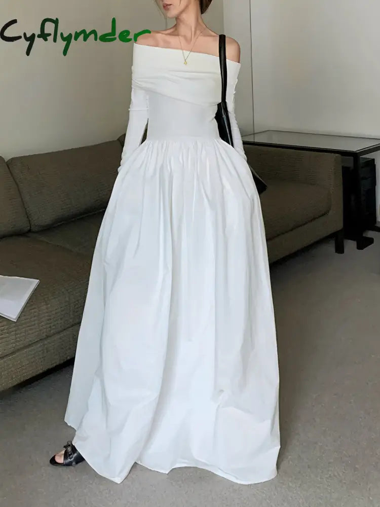 Cyflymder - Overfold Off-Shoulder Long Tank Dress White / S Dresses