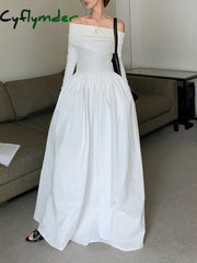 Cyflymder - Overfold Off-Shoulder Long Tank Dress White / S Dresses
