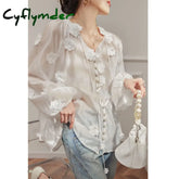 Cyflymder - Oversized Embroidered Floral Shirt White / S Shirts