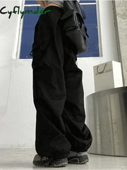 Cyflymder Oversized Jogger Cargo Pants Women Mid Waist Streetwear Fashion Grey Wide Leg Baggy