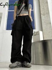 Cyflymder Oversized Jogger Cargo Pants Women Mid Waist Streetwear Fashion Grey Wide Leg Baggy