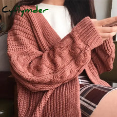 Oversized Knit Sweater Brown Autumn Winter New Women Korean Fashion Sweet Long Sleeve Twisted Knitted Coat Sweater Cardigan Cyflymder