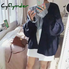 Oversized Knit Sweater Brown Autumn Winter New Women Korean Fashion Sweet Long Sleeve Twisted Knitted Coat Sweater Cardigan Cyflymder