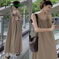 Cyflymder Oversized Women Clothing Fashion Lacing Solid Color Square Collar Slip Dress Femme Sexy